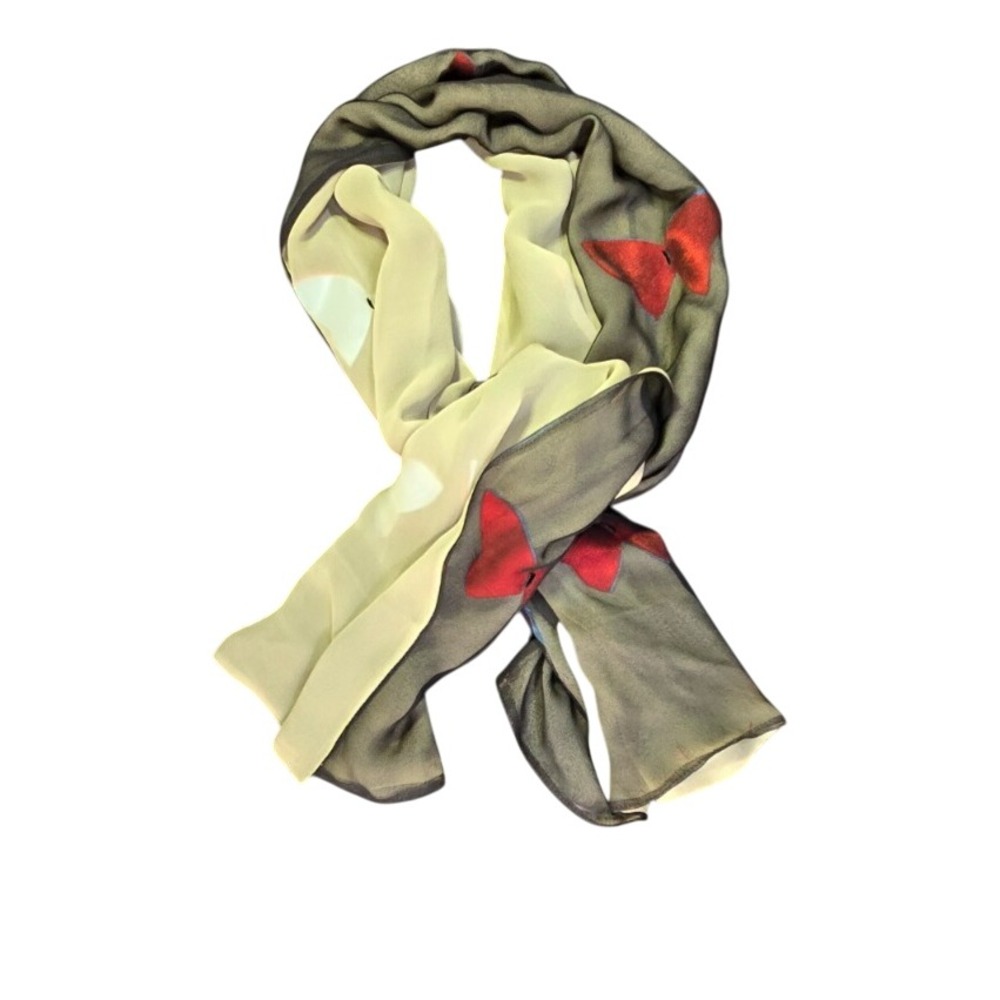 GUC silk‎ fall multicolors, black or cream background scarf butterfly